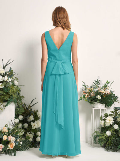 Carlyna June A-Line Turquoise Bridesmaid Dress Maxi Sleeveless V-Neck Dress #color_turquoise