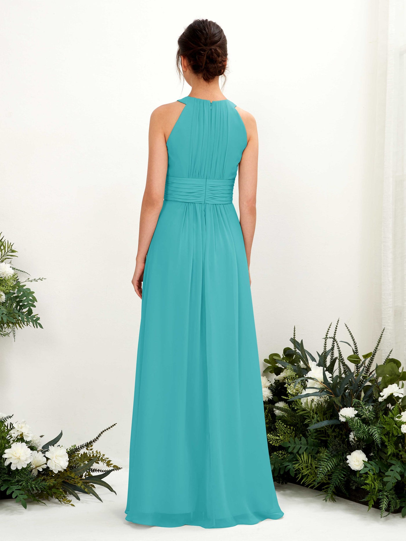 A-line Round Sleeveless Chiffon Bridesmaid Dress - Turquoise (81221523)#color_turquoise