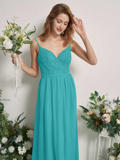 Carlyna Alexandra A-Line Turquoise Beaded Bridesmaid Dress Maxi Sleeveless V-Neck Dress Side View 2 #color_turquoise