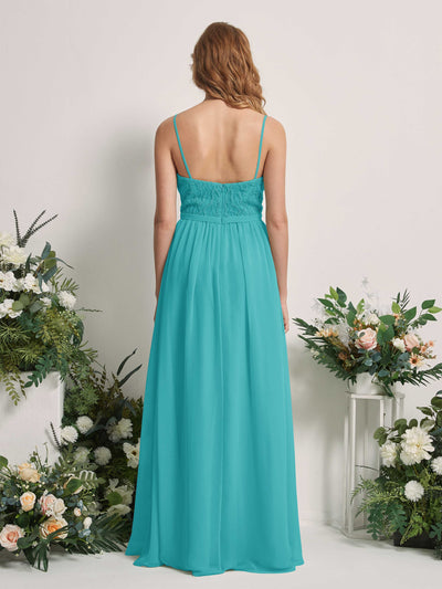 Carlyna Alexandra A-Line Turquoise Beaded Bridesmaid Dress Maxi Sleeveless V-Neck Dress Back View #color_turquoise