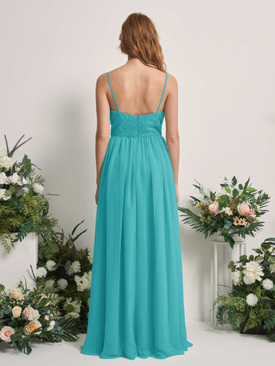 Carlyna Verna A-Line Turquoise Beaded Bridesmaid Dress Maxi Sleeveless Sweetheart Dress #color_turquoise