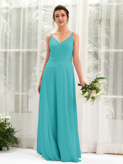Carlyna Elsa A-Line Turquoise Bridesmaid Dress Maxi Sleeveless V-Neck Dress Front View #color_turquoise