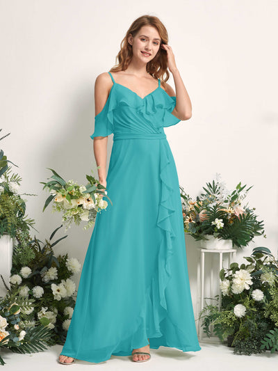 Carlyna Yvette A-Line Turquoise Bridesmaid Dress Maxi Sleeveless V-Neck Dress #color_turquoise