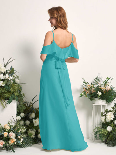 Carlyna Yvette A-Line Turquoise Bridesmaid Dress Maxi Sleeveless V-Neck Dress #color_turquoise