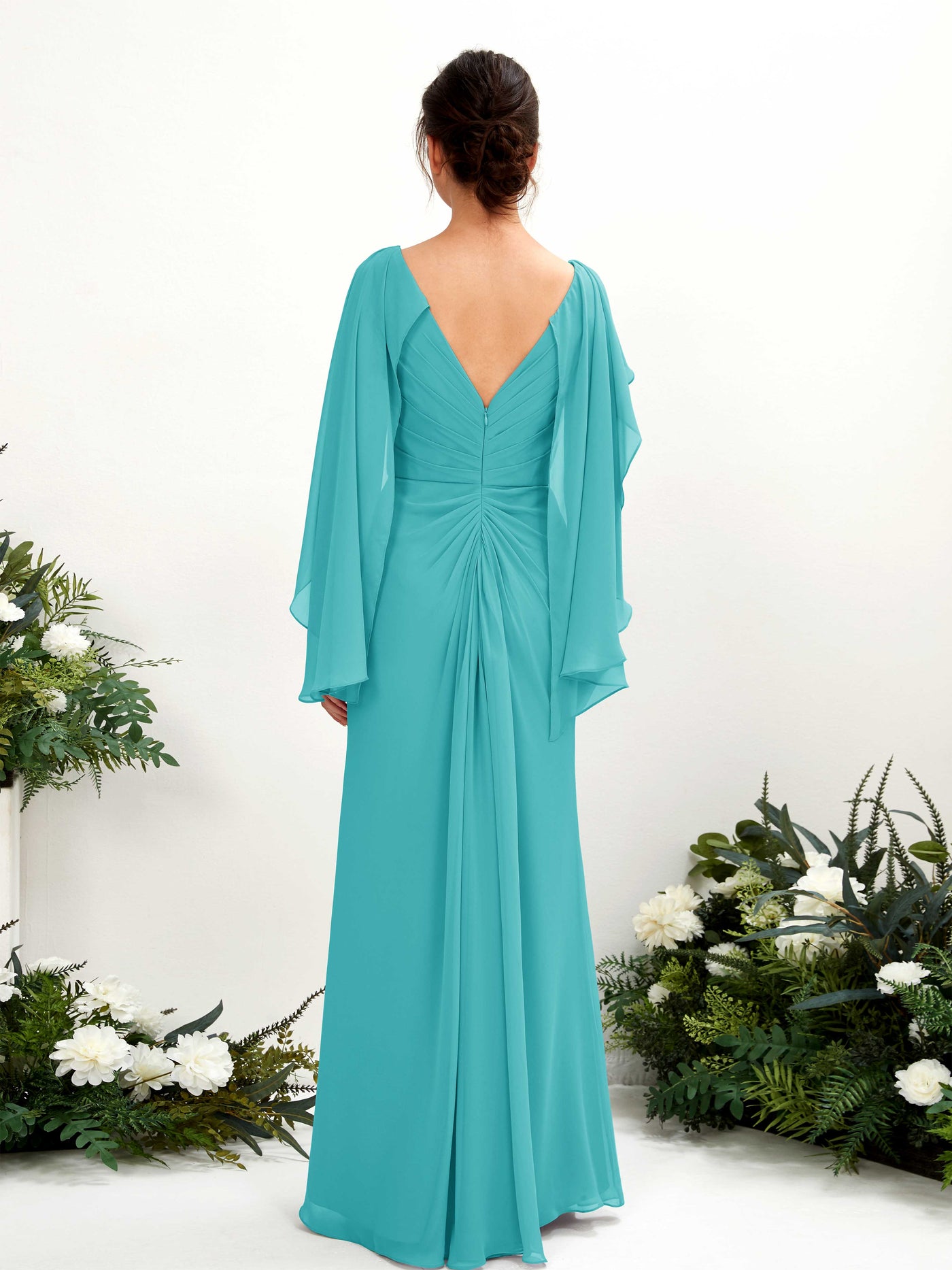 A-line V-neck Chiffon Bridesmaid Dress - Turquoise (80220123)#color_turquoise