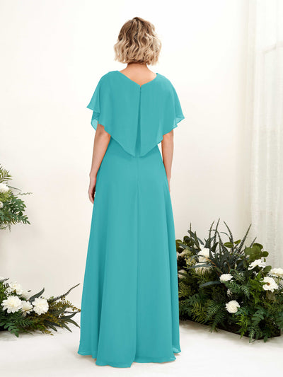 Carlyna Soleil A-Line Turquoise Bridesmaid Dress Maxi Short Sleeve V-Neck Dress #color_turquoise