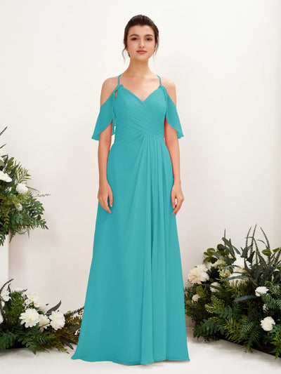 Carlyna Orlane A-Line Turquoise Bridesmaid Dress Maxi Sleeveless V-Neck Dress #color_turquoise