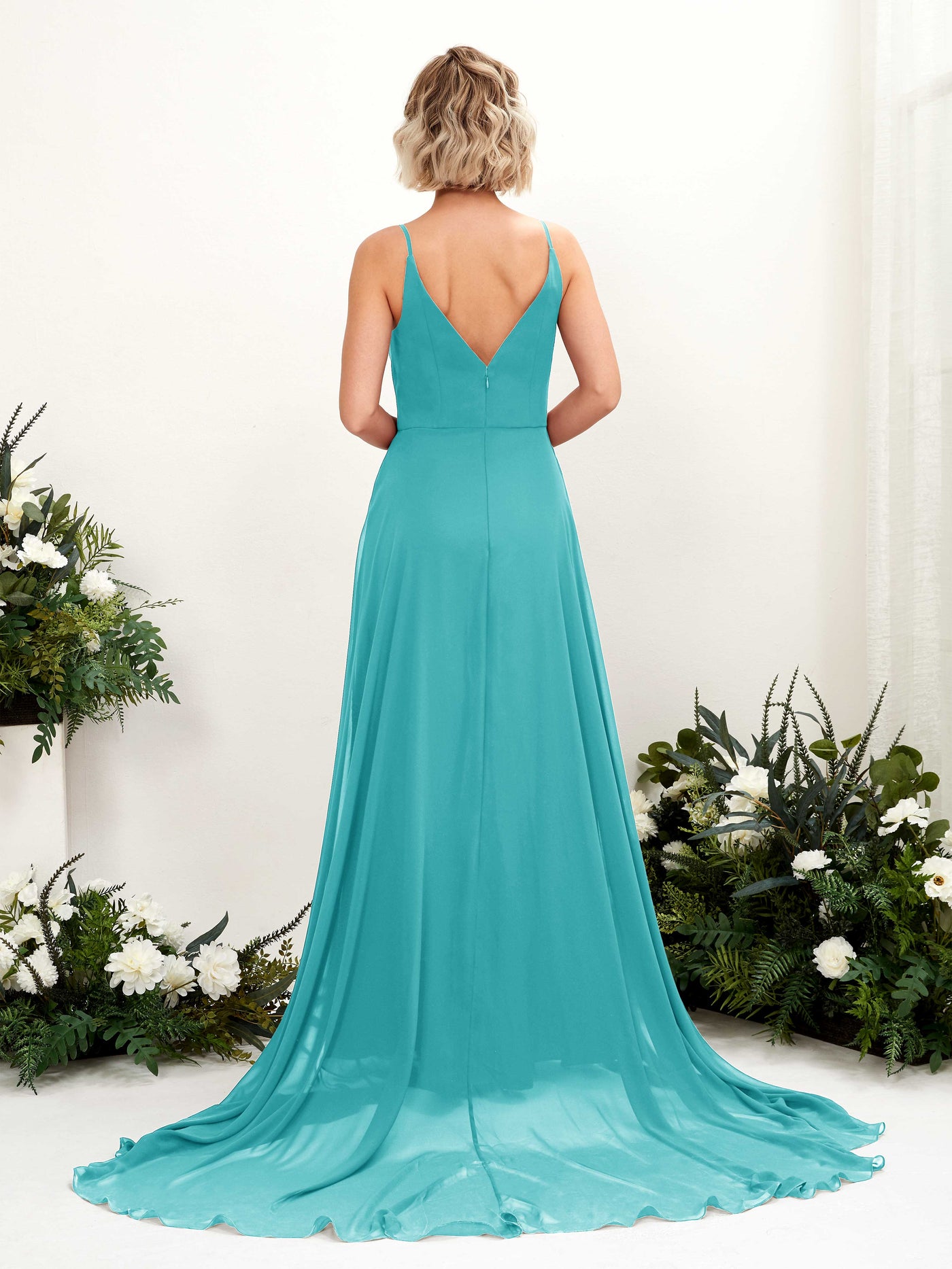 Ball Gown V-neck Sleeveless Bridesmaid Dress - Turquoise (81224123)#color_turquoise