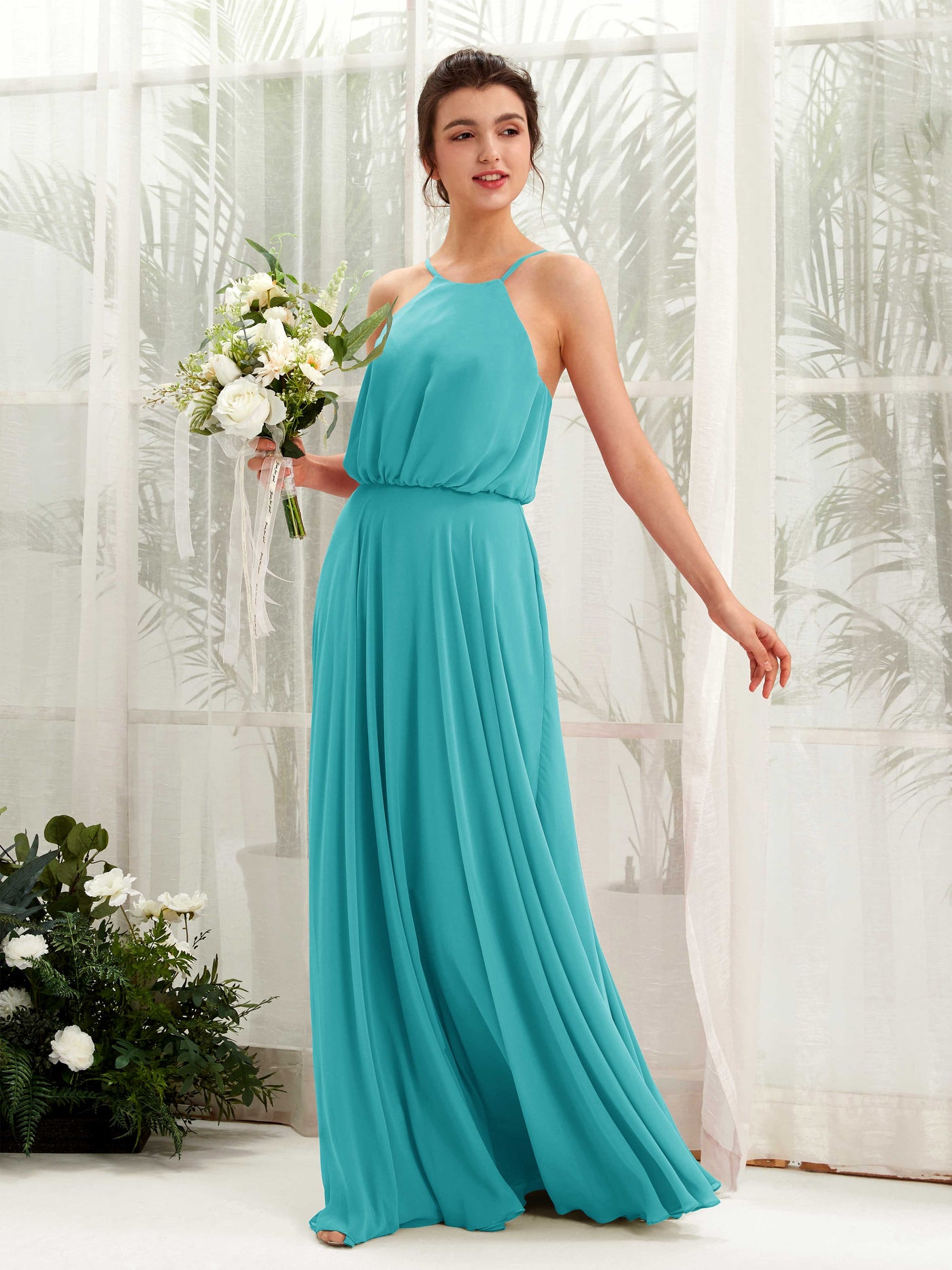 Bohemian Halter Spaghetti-straps Bridesmaid Dress - Turquoise (81223423)#color_turquoise