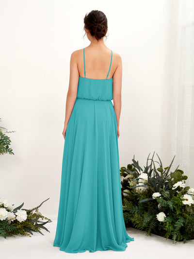 Carlyna Alva A-Line Turquoise Bridesmaid Dress Maxi Sleeveless Halter Dress Back View #color_turquoise