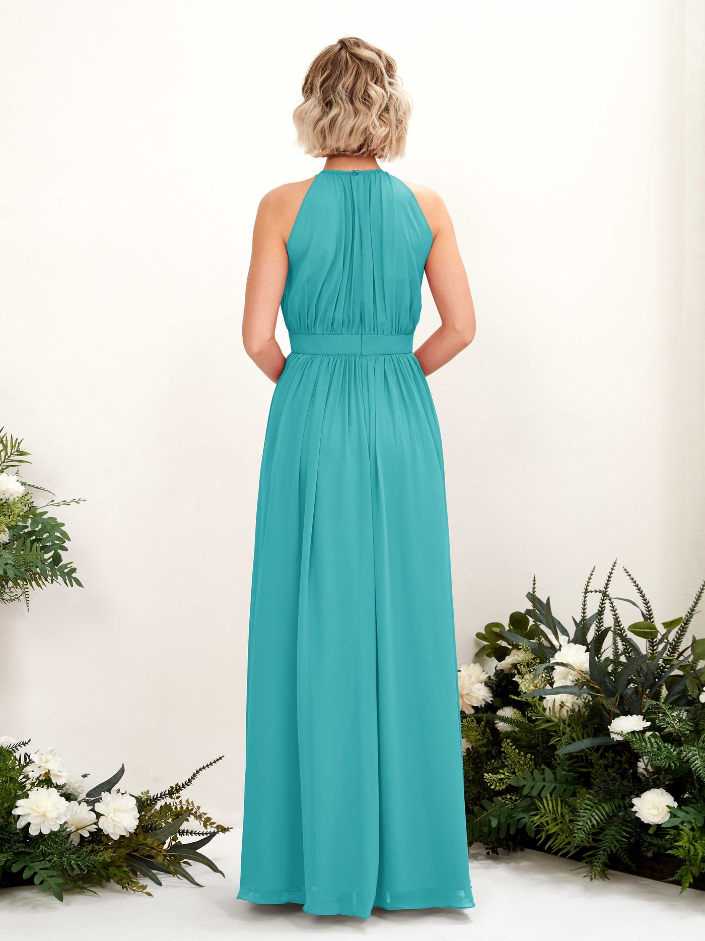 Halter Sleeveless Chiffon Bridesmaid Dress - Turquoise (81223123)#color_turquoise