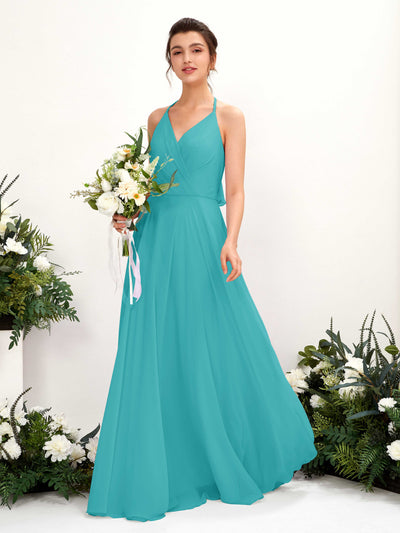 Carlyna Launo A-Line Turquoise Bridesmaid Dress Maxi Sleeveless V-Neck Dress #color_turquoise
