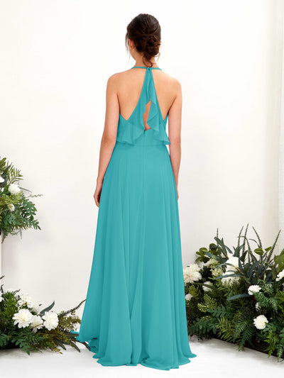 Carlyna Launo A-Line Turquoise Bridesmaid Dress Maxi Sleeveless V-Neck Dress #color_turquoise