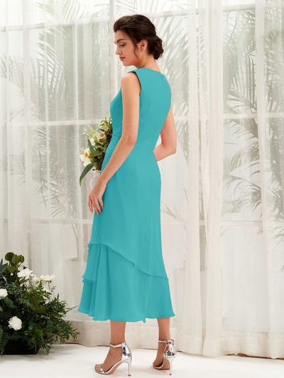 Carlyna Raina Mermaid Turquoise Bridesmaid Dress Midi Sleeveless Round Neck Dress #color_turquoise