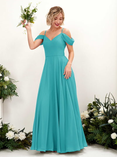 Carlyna Kauku A-Line Turquoise Bridesmaid Dress Maxi Sleeveless V-Neck Dress #color_turquoise