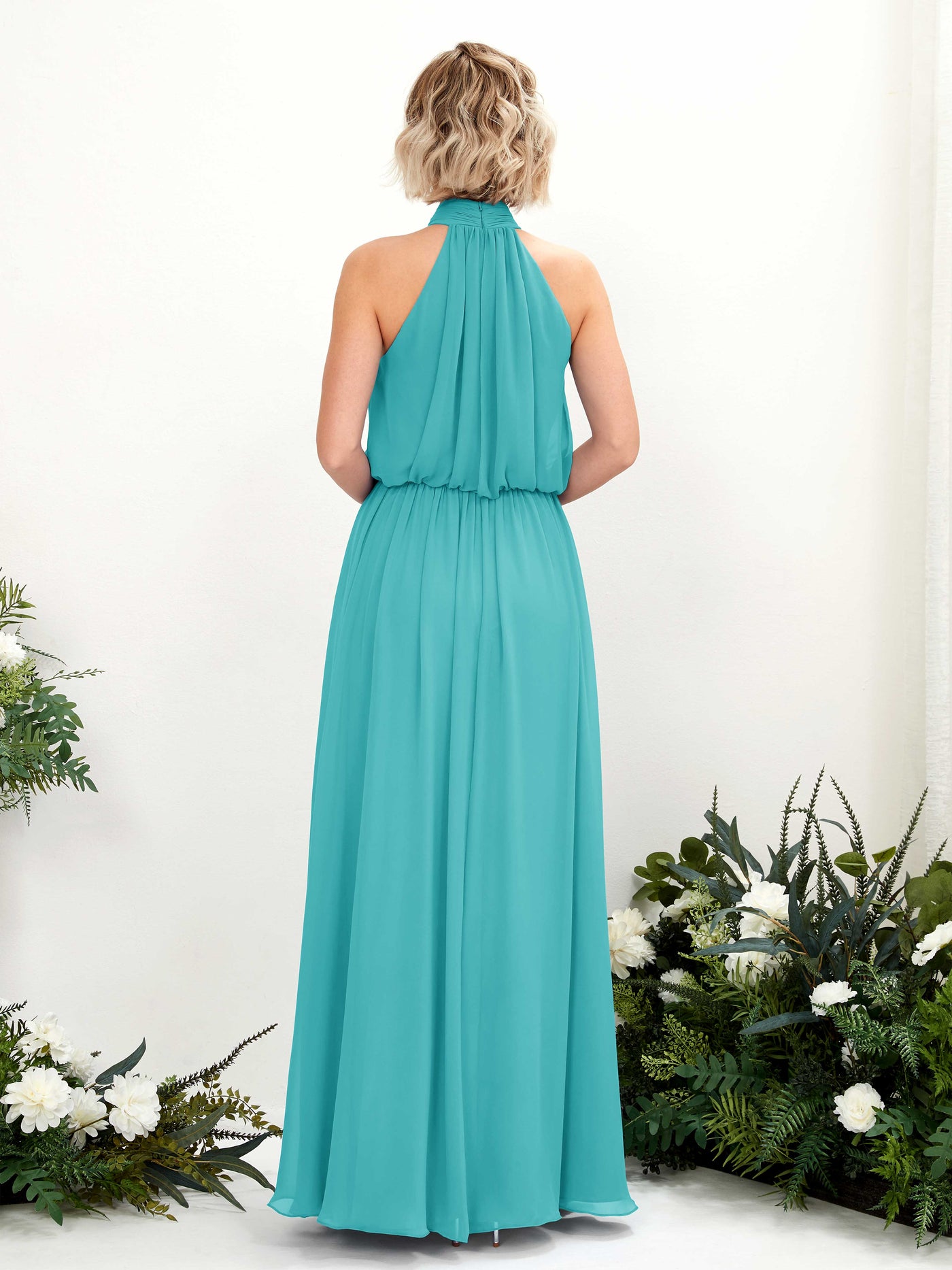 Halter Sleeveless Chiffon Bridesmaid Dress - Turquoise (81222923)#color_turquoise