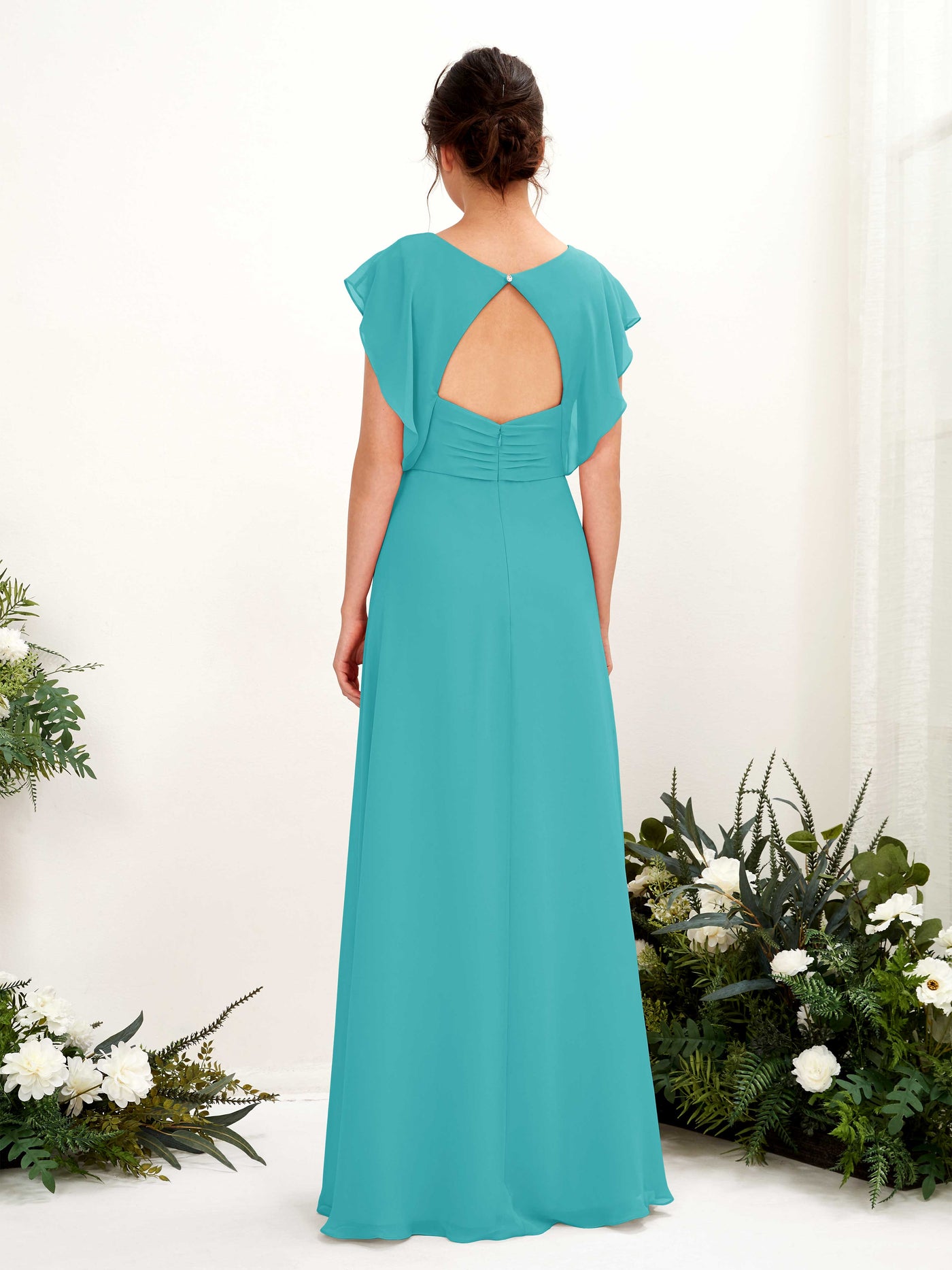 V-neck Cap Sleeves Bridesmaid Dress - Turquoise (81225623)#color_turquoise