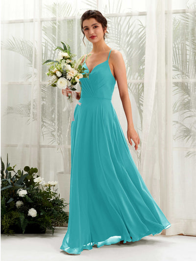 Carlyna Naura A-Line Turquoise Bridesmaid Dress Maxi Sleeveless V-Neck Dress #color_turquoise