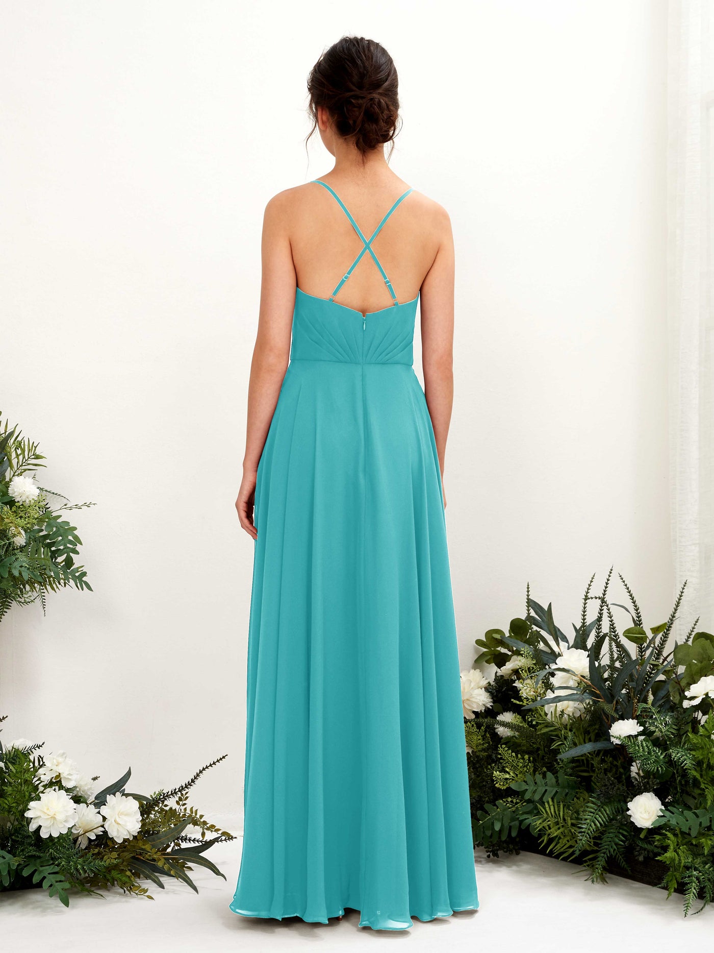 Spaghetti-straps V-neck Sleeveless Bridesmaid Dress - Turquoise (81224223)#color_turquoise