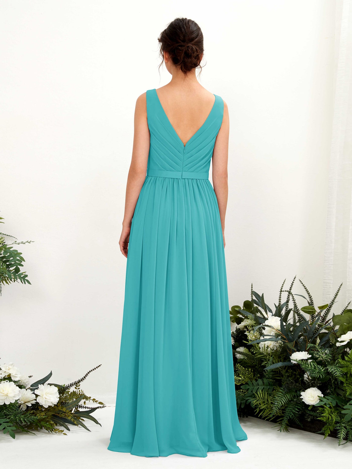 V-neck Sleeveless Chiffon Bridesmaid Dress - Turquoise (81223623)#color_turquoise