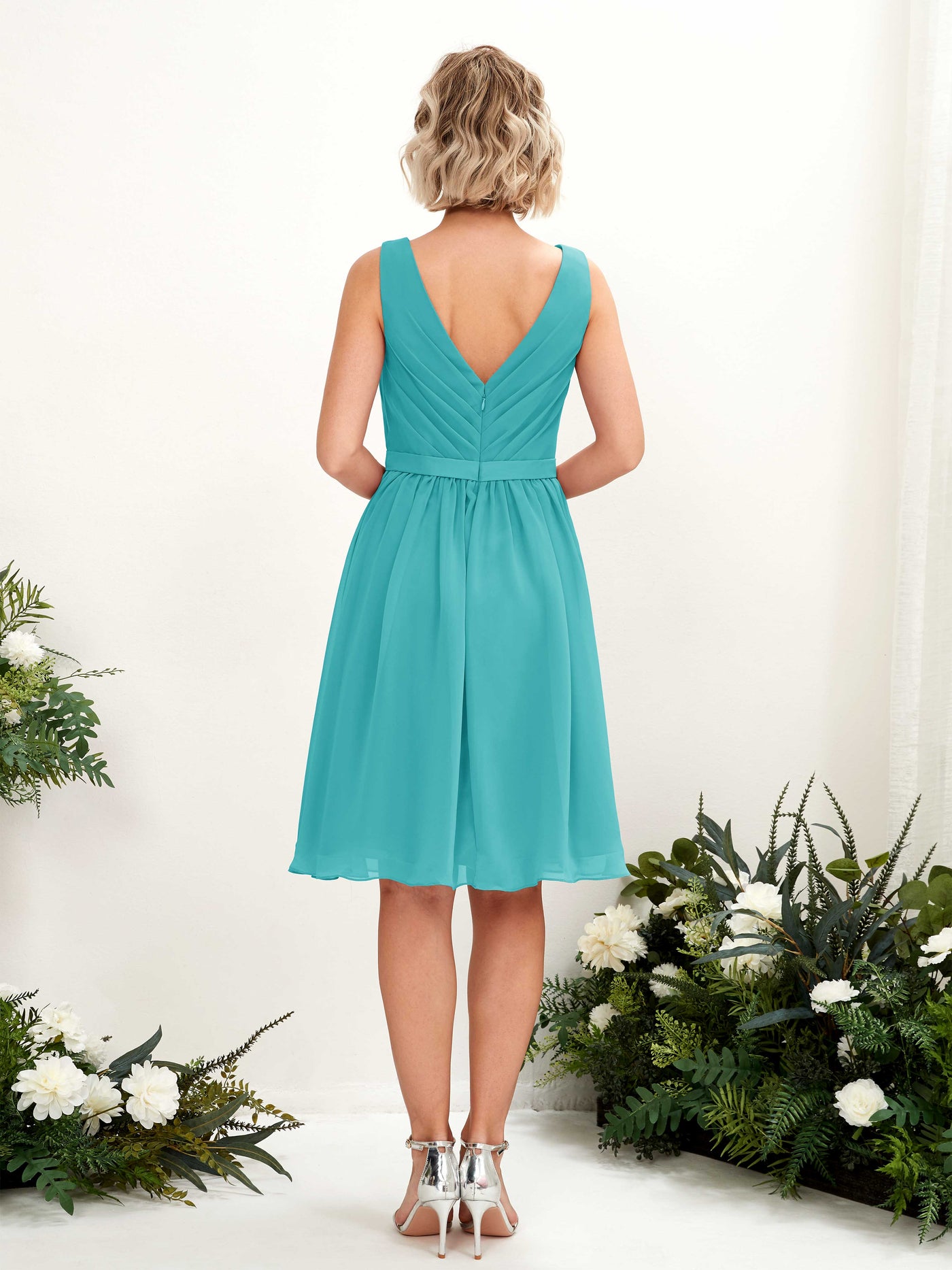 V-neck Sleeveless Chiffon Bridesmaid Dress - Turquoise (81224823)#color_turquoise