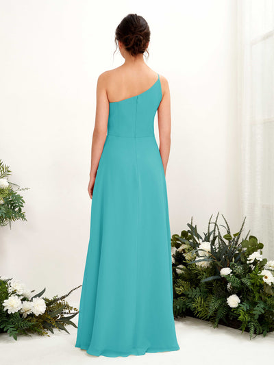 Carlyna Crystal A-Line Turquoise Bridesmaid Dress Maxi Sleeveless One Shoulder Dress Back View #color_turquoise
