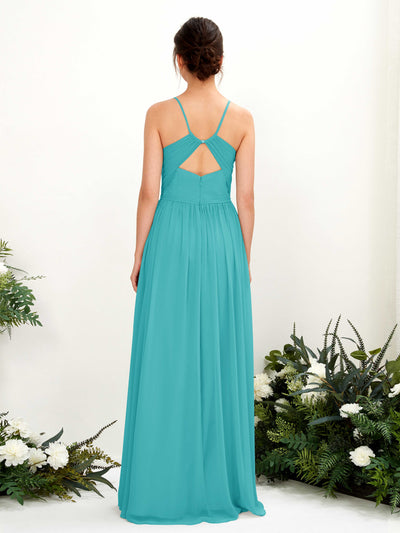 Carlyna Angela A-Line Turquoise Bridesmaid Dress Maxi Sleeveless V-Neck Dress Back View #color_turquoise