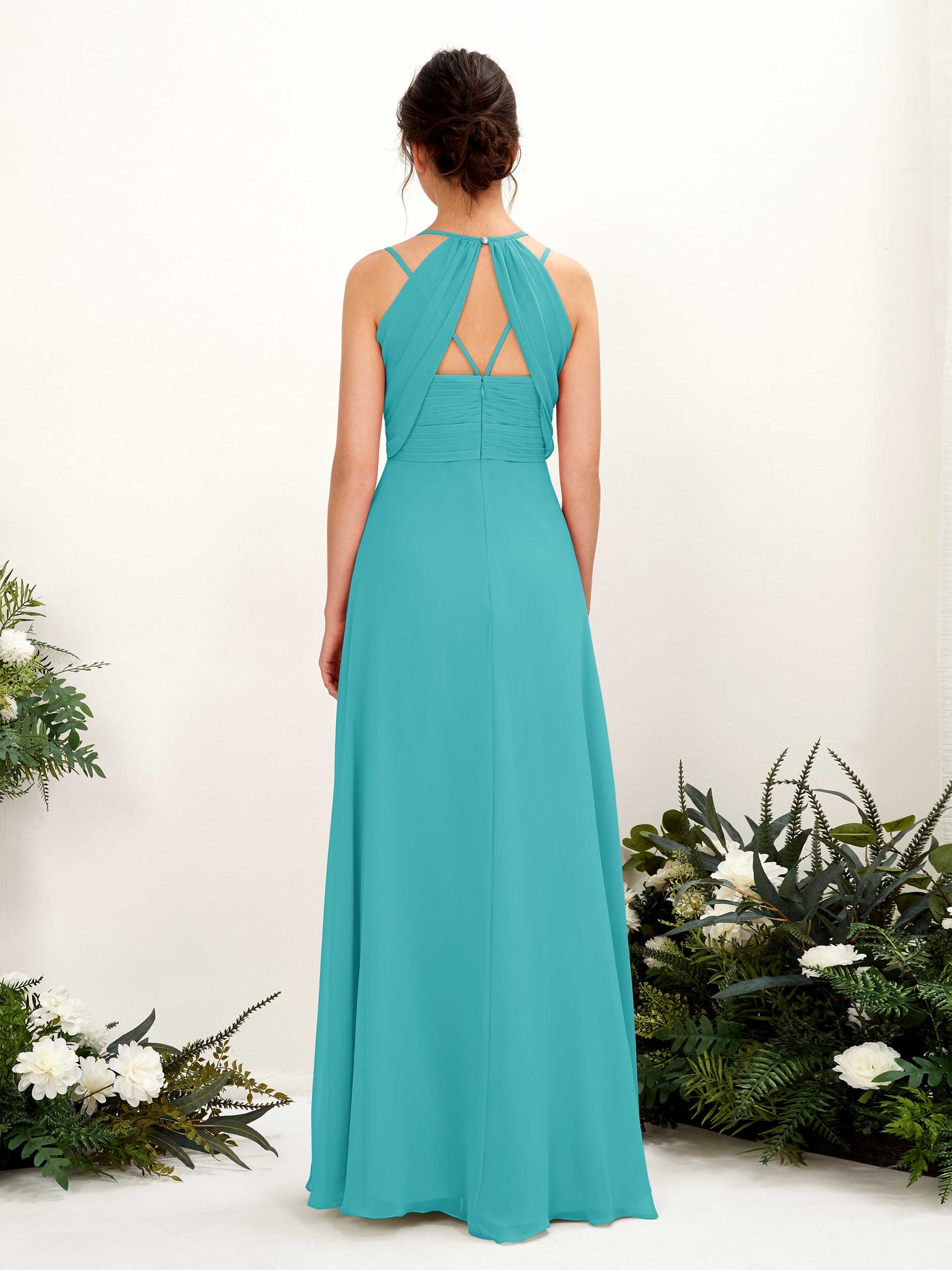 Straps V-neck Sleeveless Chiffon Bridesmaid Dress - Turquoise (81225423)#color_turquoise