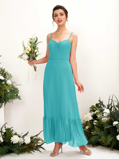 Carlyna Delia Sheath Turquoise Bridesmaid Dress Maxi Sleeveless Spaghetti Strap Dress Front View #color_turquoise