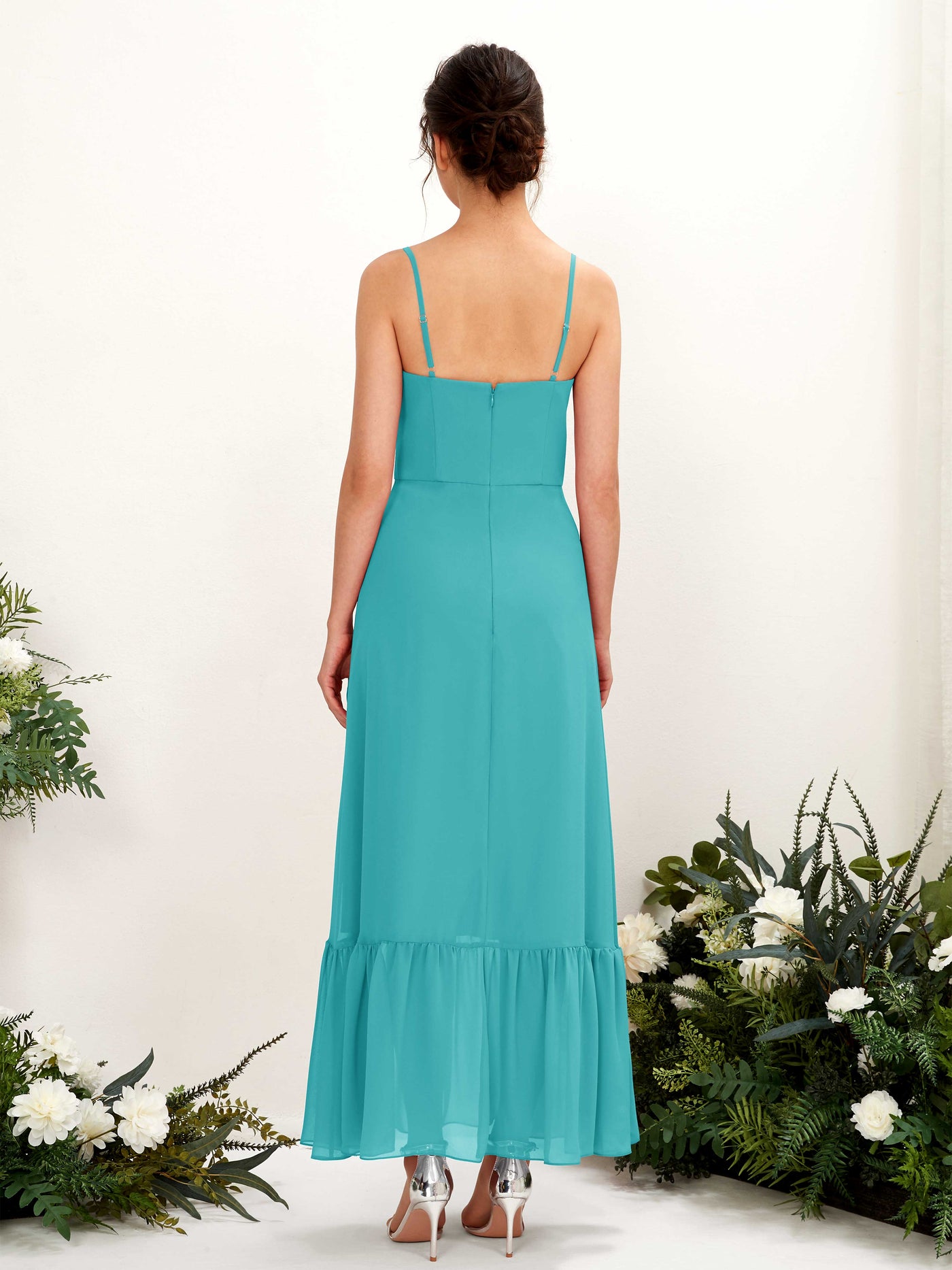 Spaghetti-straps Sweetheart Sleeveless Chiffon Bridesmaid Dress - Turquoise (81223023)#color_turquoise