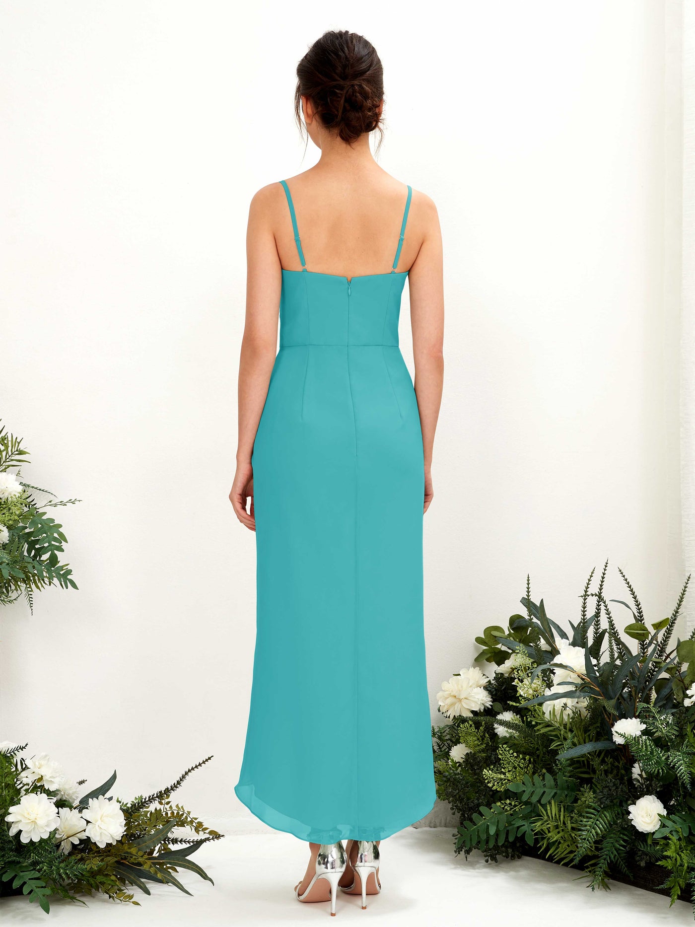Spaghetti-straps V-neck Sleeveless Chiffon Bridesmaid Dress - Turquoise (81221323)#color_turquoise