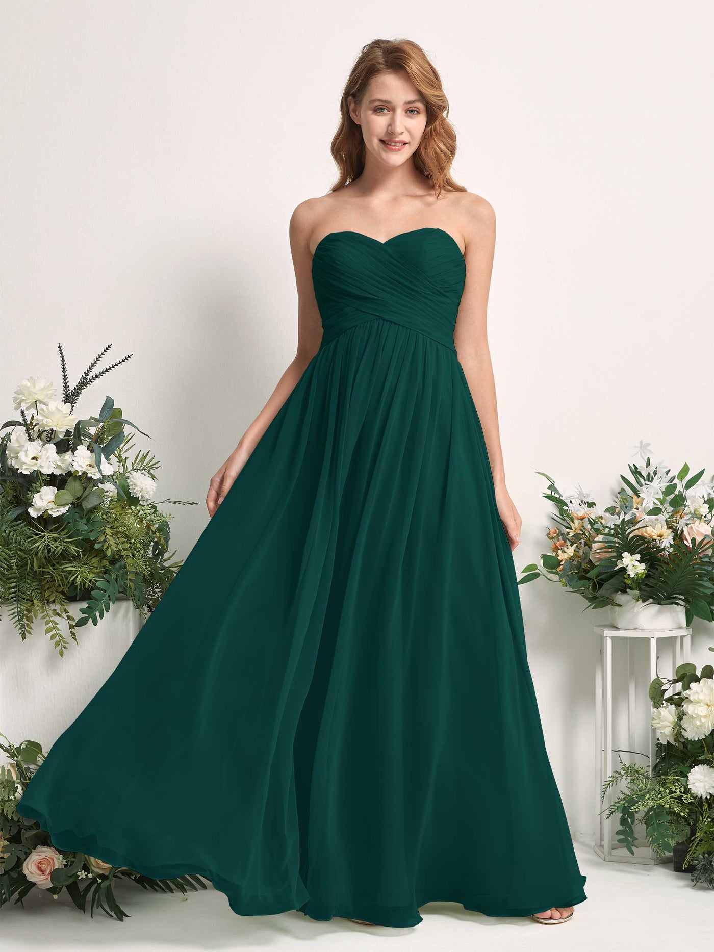 Bridesmaid Dress A-line Chiffon Sweetheart Full Length Sleeveless Wedding Party Dress - Dark Emerald (81226917)#color_dark-emerald