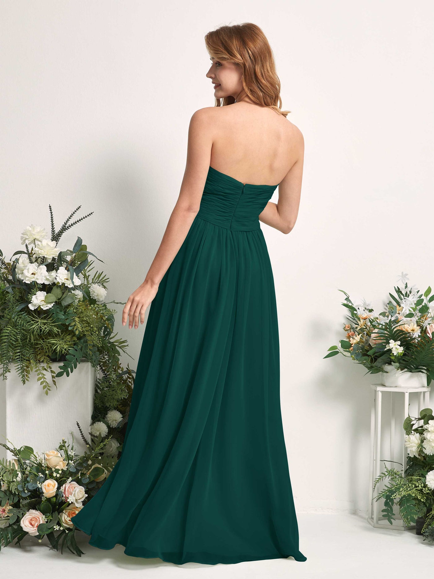 Bridesmaid Dress A-line Chiffon Sweetheart Full Length Sleeveless Wedding Party Dress - Dark Emerald (81226917)#color_dark-emerald