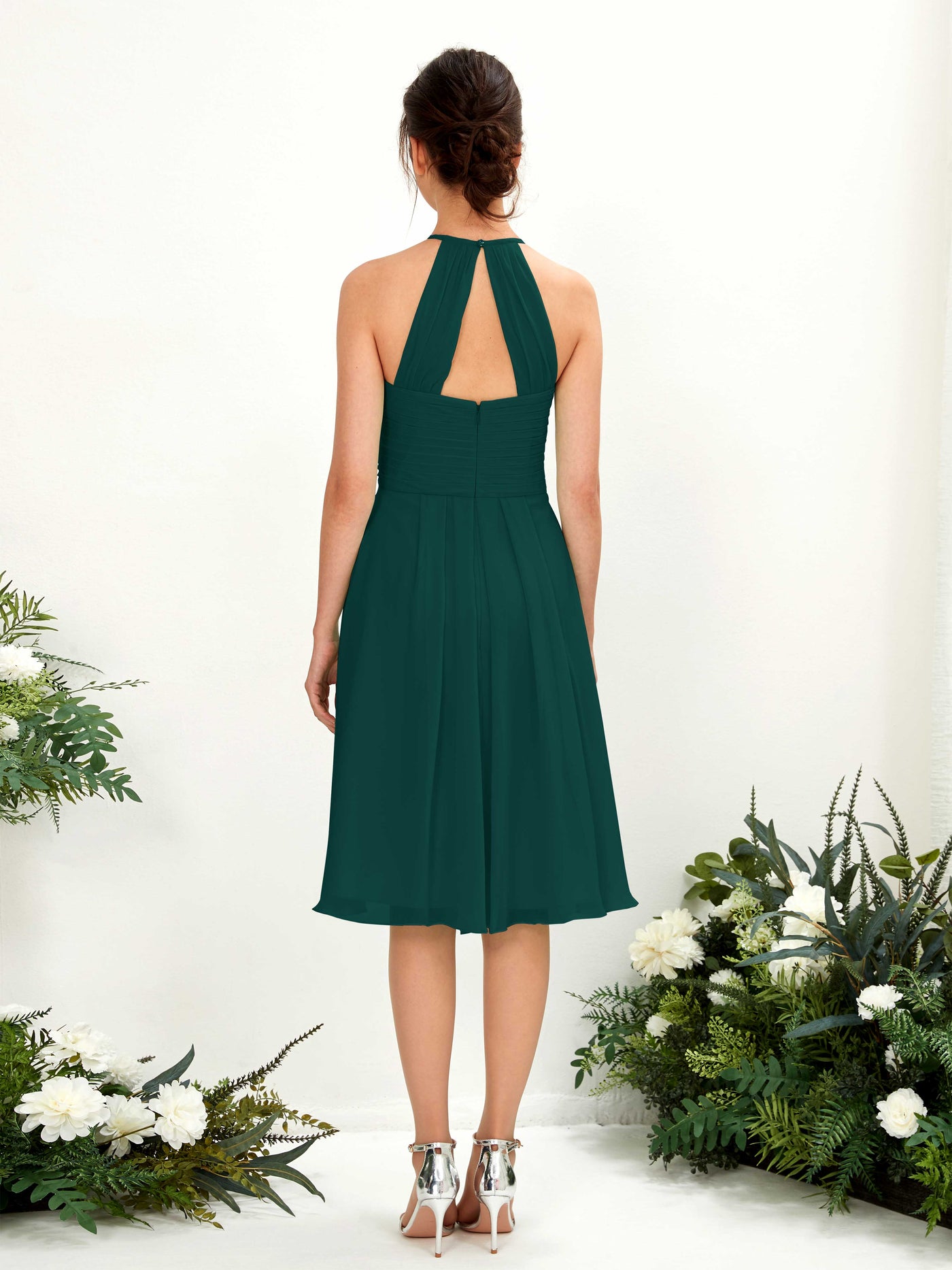 A-line Halter Sleeveless Chiffon Bridesmaid Dress - Dark Emerald (81220417)#color_dark-emerald