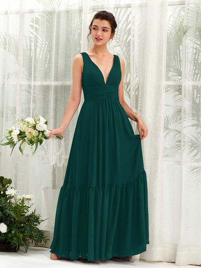 Carlyna Alissa A-Line Dark Emerald Bridesmaid Dress Maxi Sleeveless V-Neck Dress Front View #color_dark-emerald