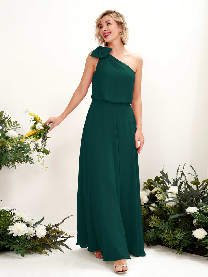 A-line One Shoulder Sleeveless Chiffon Bridesmaid Dress - Dark Emerald (81225517)