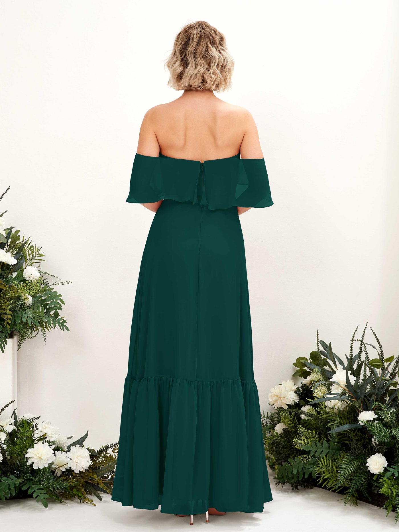 A-line Off Shoulder Chiffon Bridesmaid Dress - Dark Emerald (81224517)#color_dark-emerald