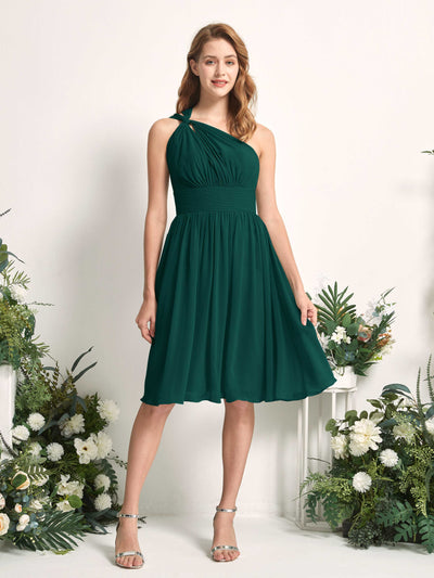 Carlyna Echo A-Line Dark Emerald Bridesmaid Dress Knee-Length Sleeveless One Shoulder Dress Front View #color_dark-emerald