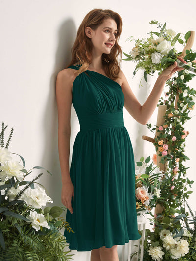 Carlyna Echo A-Line Dark Emerald Bridesmaid Dress Knee-Length Sleeveless One Shoulder Dress Side View 2 #color_dark-emerald