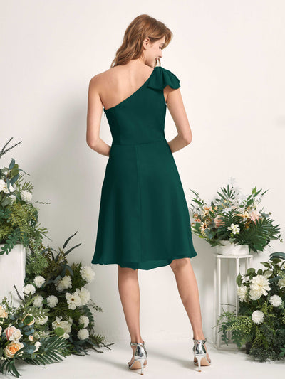 Carlyna Brenda A-Line Dark Emerald Bridesmaid Dress Knee-Length Sleeveless One Shoulder Dress Back View #color_dark-emerald