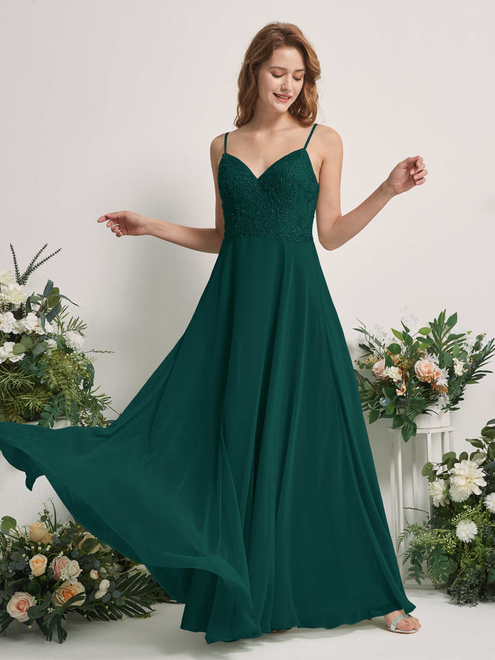 Dark Emerald Bridesmaid Dresses A-line Open back Spaghetti-straps Sleeveless Dresses (83221117)