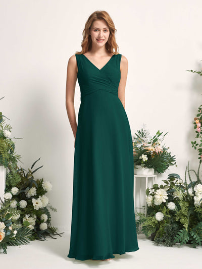 Carlyna June A-Line Dark Emerald Bridesmaid Dress Maxi Sleeveless V-Neck Dress #color_dark-emerald