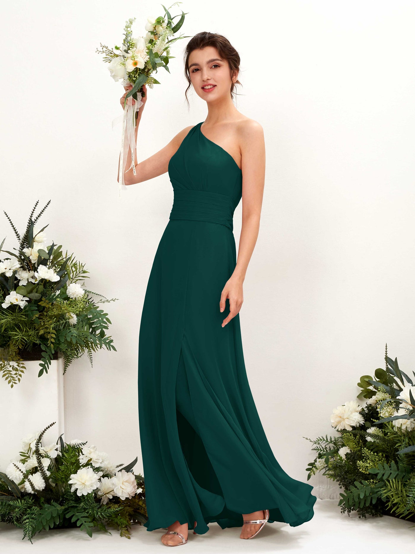 A-line One Shoulder Sleeveless Bridesmaid Dress - Dark Emerald (81224717)#color_dark-emerald