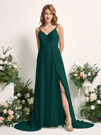 Carlyna Marcia A-Line Dark Emerald Bridesmaid Dress Maxi Sleeveless V-Neck Dress #color_dark-emerald