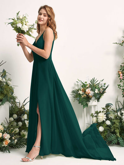 Carlyna Marcia A-Line Dark Emerald Bridesmaid Dress Maxi Sleeveless V-Neck Dress #color_dark-emerald