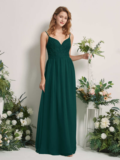 Carlyna Alexandra A-Line Dark Emerald Beaded Bridesmaid Dress Maxi Sleeveless V-Neck Dress Front View #color_dark-emerald