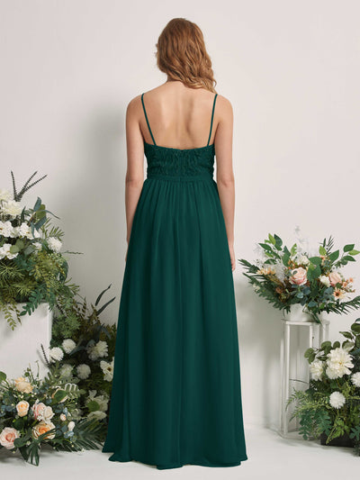 Carlyna Alexandra A-Line Dark Emerald Beaded Bridesmaid Dress Maxi Sleeveless V-Neck Dress Back View #color_dark-emerald