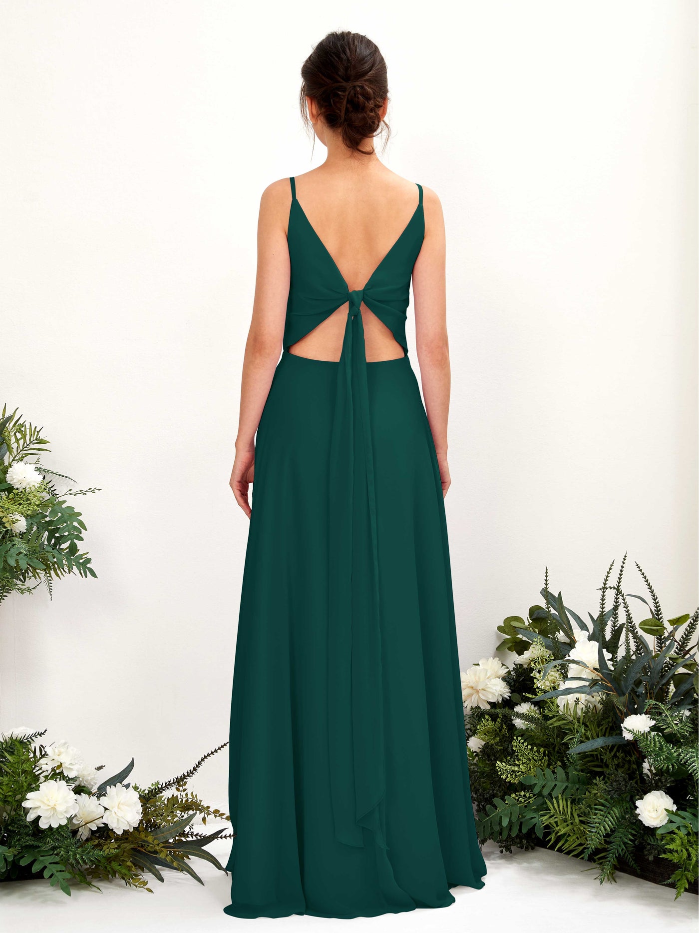 A-line Spaghetti-straps V-neck Sleeveless Chiffon Bridesmaid Dress - Dark Emerald (81220617)#color_dark-emerald