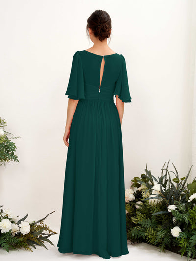 Carlyna Odette A-Line Dark Emerald Bridesmaid Dress Maxi Short Sleeve V-Neck Dress #color_dark-emerald