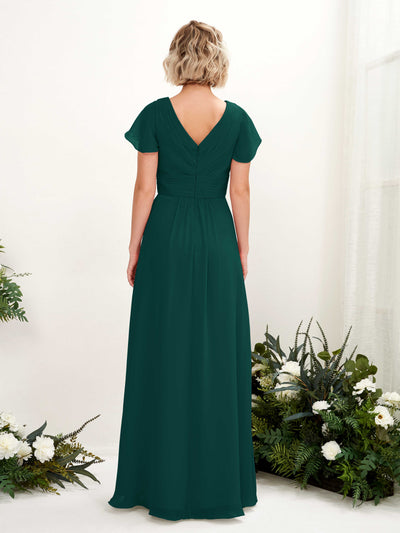 Carlyna Tolly A-Line Dark Emerald Bridesmaid Dress Maxi Cap Sleeve V-Neck Dress #color_dark-emerald